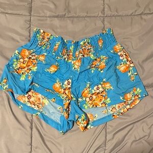 Wet Seal Blue Floral Elastic-Waist Athletic Shorts